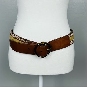 Lucky Brand brown embroidered cow leather women’s belt, size large.